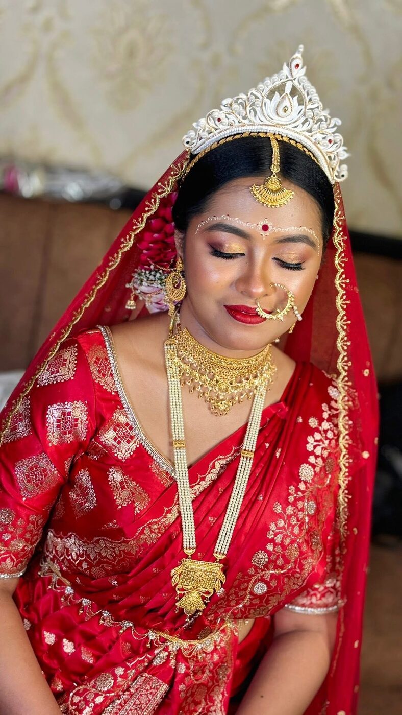 Bridal makeup close-up with jewelry