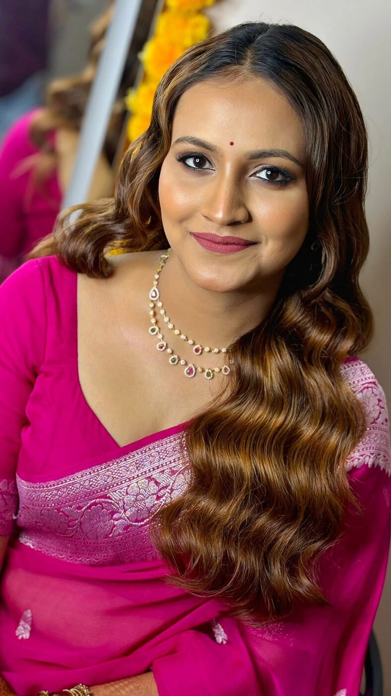 Engagement makeup with statement necklace